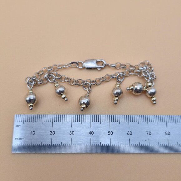 7 Inch Sterling Silver Normal And Textured Orb Charms Bracelet A5012 - Picture 5 of 6